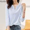 Summer Casual V-neck 3/4 Sleeve Women Stripe Blouse