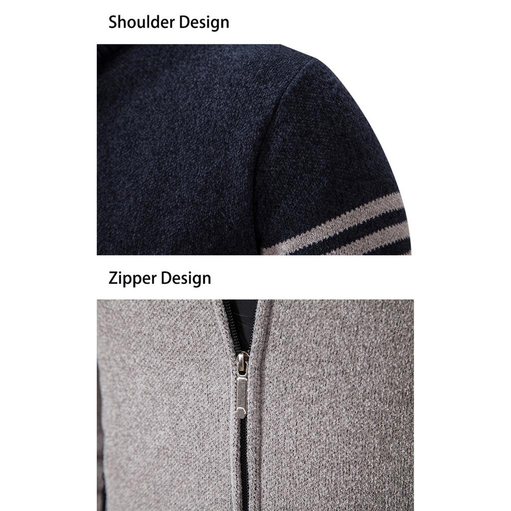 Men's Stand Collar Velvet Sweater Thick Long Sleeve Fashion Sweater Casual Business Cardigan Jacket