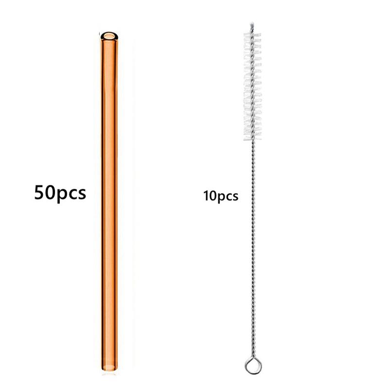 50 шт. разноцветных многоразовых стеклянных трубочек длиной 20 см. Экологичные трубочки для смузи, трубочки для коктейлей, принадлежности для напитков, барная посуда