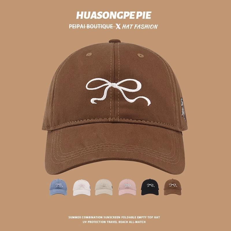 Niche design bow embroidery cap soft top showing face small baseball cap sweet spring and summer sun hat men