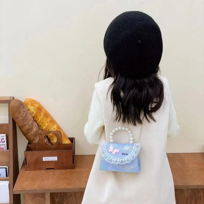 Embroidered Pearl Lace Chain Childrens Crossbody Bag Suitable Daily For