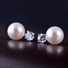 ED764 925 Sterling Silver Rhodium Plated White Zircon Pearl Cute Stud Earrings for Women Girls Fashion Jewelry