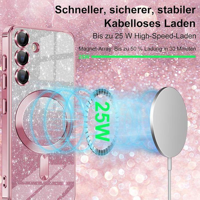 Coque pour Samsung Galaxy S26, Protection à Paillettes Silicone avec Cercle Magnétique - Rose