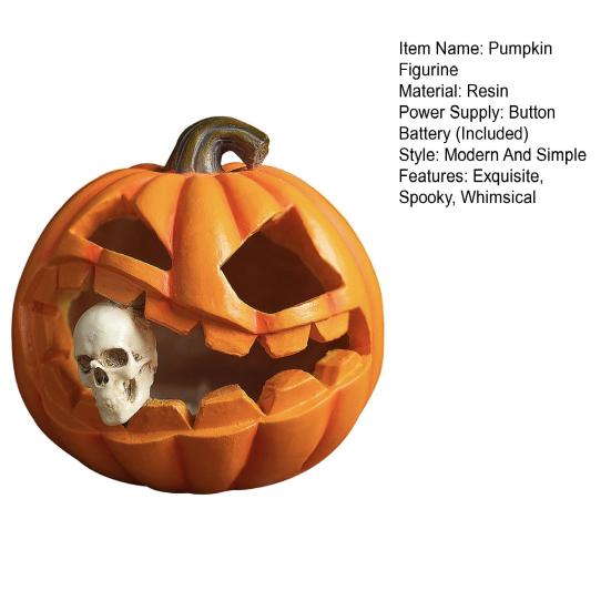 Скульптура тыквы на Хэллоуин со светом Жуткая фигурка тыквы с черепом Полимерное настольное украшение для декора дома и офиса