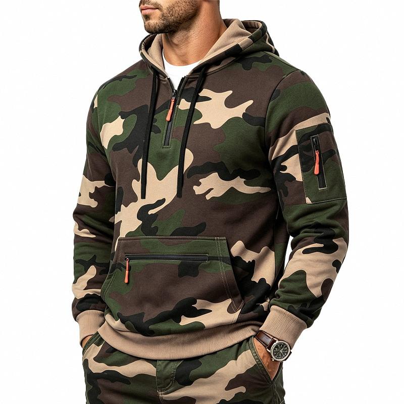 Men S Camouflage Fleece Hooded Sweatshirt With Side Pockets