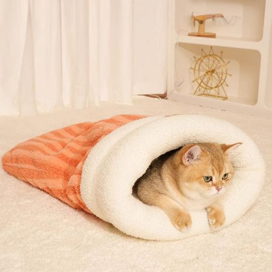 Кошачий мешок для обнимашек Уютный пушистый спальный мешок Теплая кошачья пещера Кровать для питомца Укрытие для щенка Тоннель для котенка Успокаивающая кровать для зимы Для дома Спальня Квартира