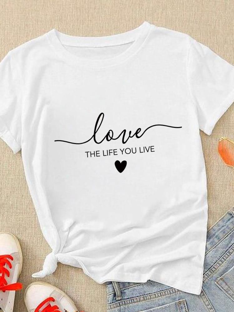 (Азиатский размер) Симпатичная женская модная одежда с надписью Love Heart Trend, повседневная футболка с коротким рукавом, женская футболка с принтом, футболки с графическим рисунком