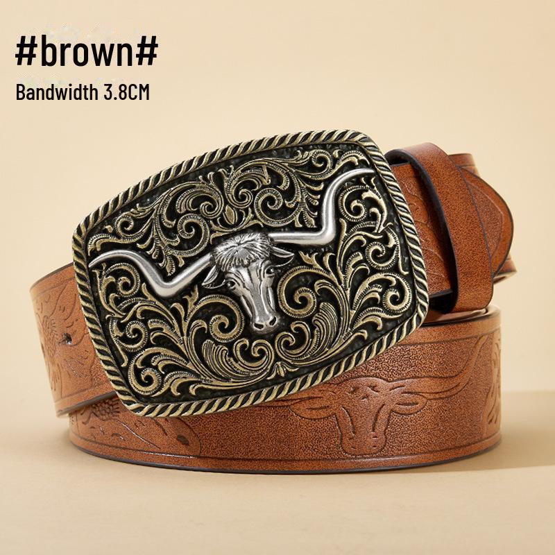 "Western Cowboy Leather Belt - Large Plate Trend, American Street Style, Youth Outerwear Accessory"