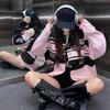 Американская мода съемная мотоциклетная куртка женская одежда ретро хип-хоп свободная пара бейсбольный наряд розовое повседневное пальто