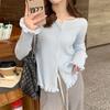 Fungus Edge Knitted Top Women's High-end Sweet Spring and Autumn Knitted Sweater Long-sleeved Thin Coat Solid Color