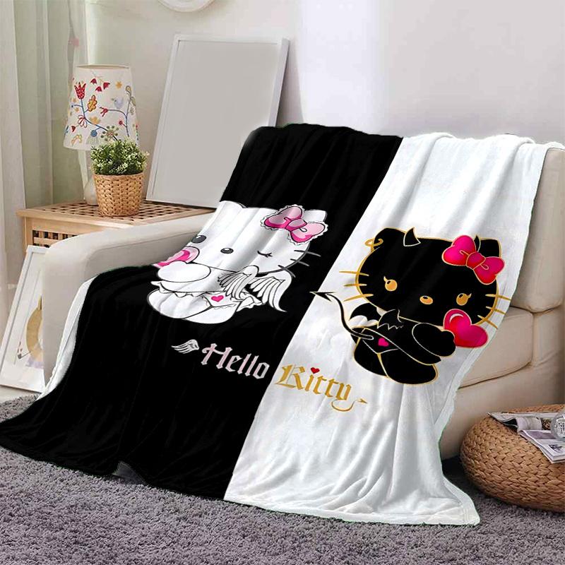 1pc Hello Kitty Angel & Devil Blanket, Seasonal Home Decorative Throw for Room, Living Room, Travel, Camping, Car Blankets, Beach, Office Naps, Unique