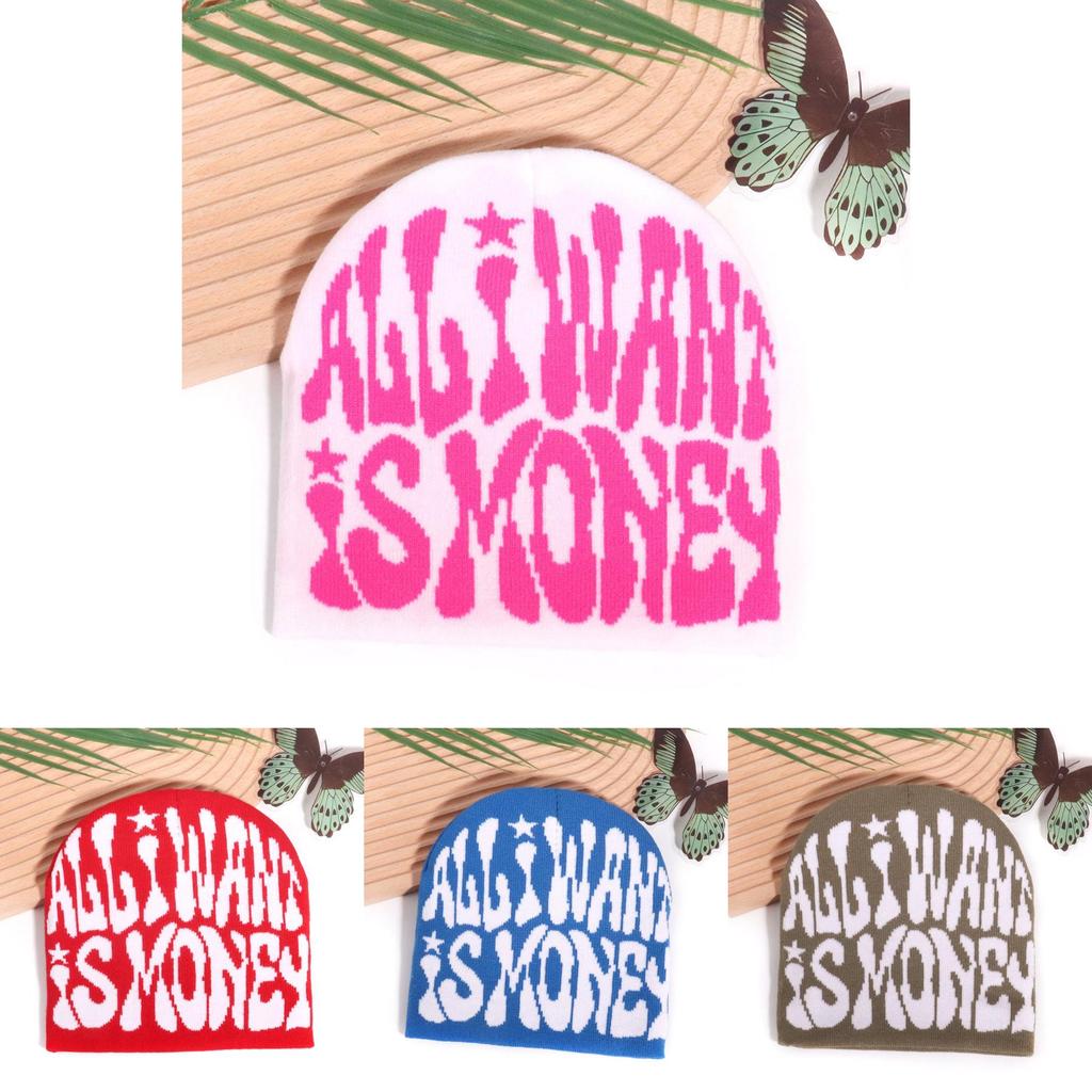 Minimalist Acrylic Knitted Cap With Letter Design For Casual And Hip Hop Looks