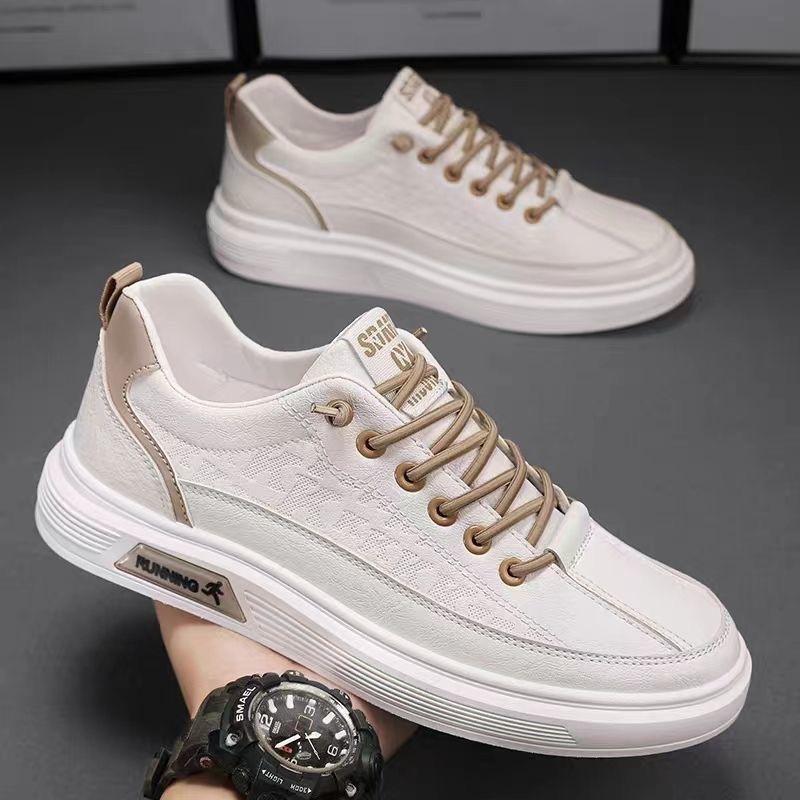 Spring Men's Shoes New Breathable Little White Shoes Men's Trend Versatile Platform Sports Casual Leather Flat Shoes Trendy Shoes