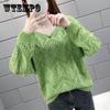 Thin Hollow Knitwear Pullover V-neck Shirt Spring and Autumn Top All-match Loose Fit Ladies Sweater