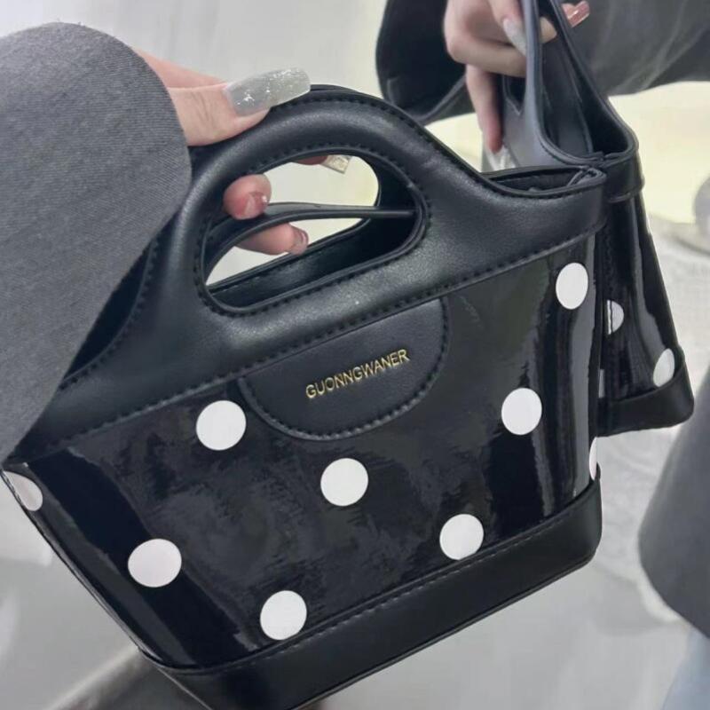 Новое поступление, модная женская маленькая сумка через плечо, черная сумка из искусственной кожи, женская сумка в горошек, повседневная сумка-корзина с верхней ручкой