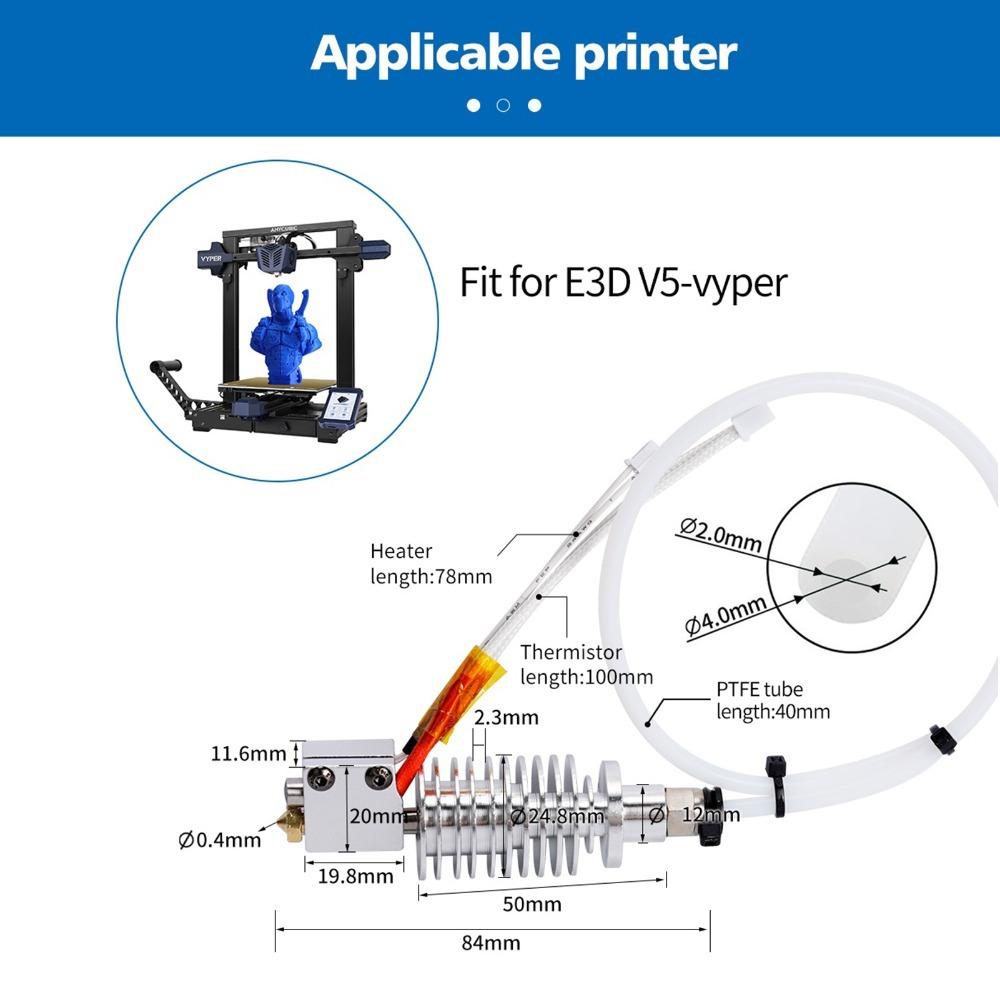 0.4mm Nozzle 3D Printer Hotend 1.75mm Filament Volcano Heat Block for Anycubic Vyper/ Kobra Max