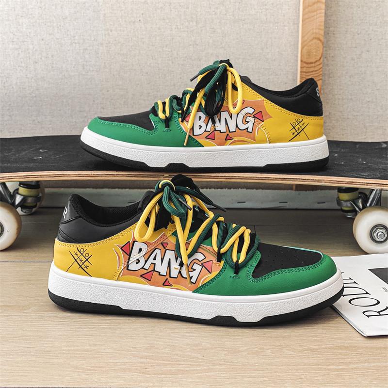 Новейшее поступление Модные мужские низкие кеды с принтом букв Хип-хоп кожаные кеды для мужчин На шнуровке Плоская обувь Повседневная мужская обувь