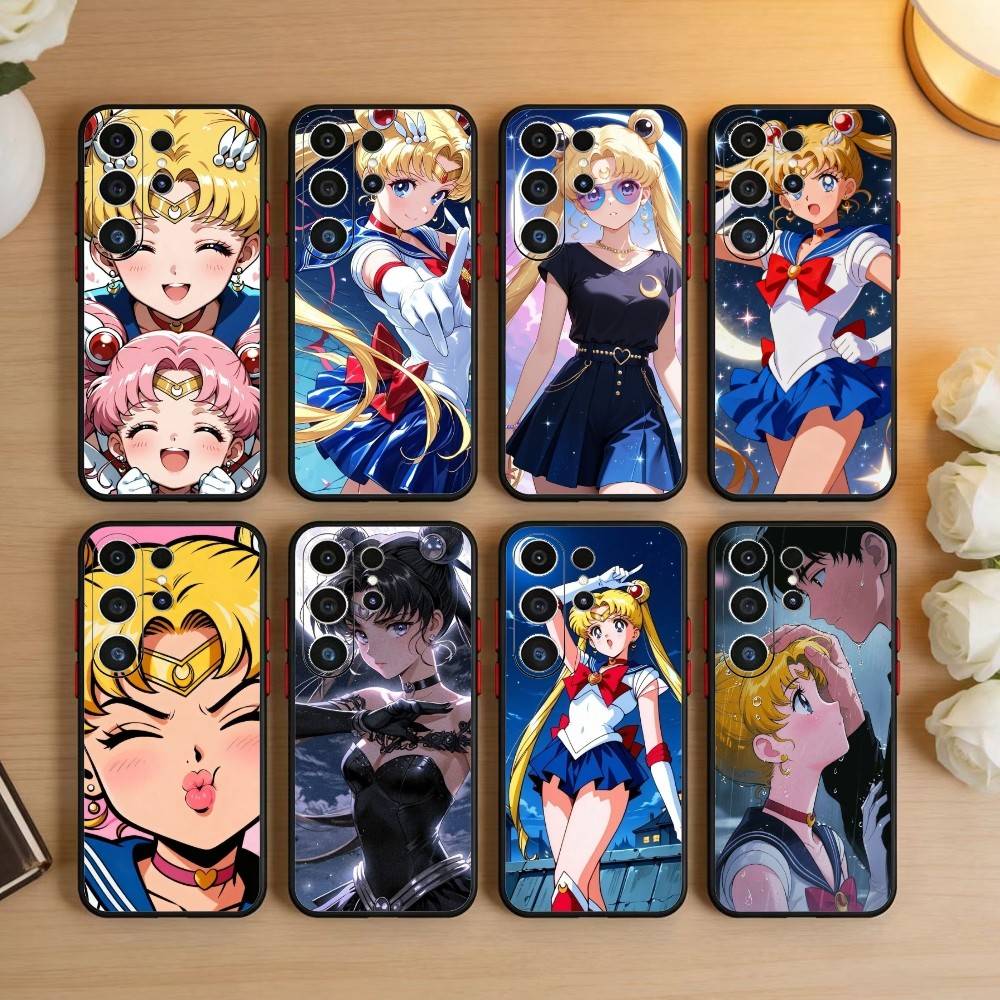 Мультяшный чехол для телефона S-Sailor M-Moons Для Samsung S26,S25,S24,S23,S22,S21,S20,Plus,Fe,Lite,Другие Черный чехол