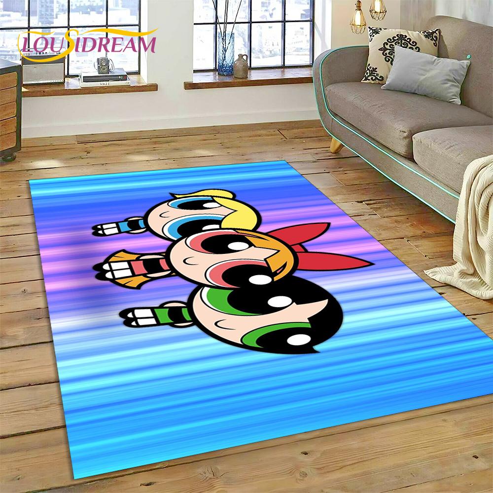 Cartoon Cute P-Powerpuff Girl Rug Carpet for Living Room Bedroom Home Decor,Floor Mat Non-slip Decoration for Sofa Doormat Gift
