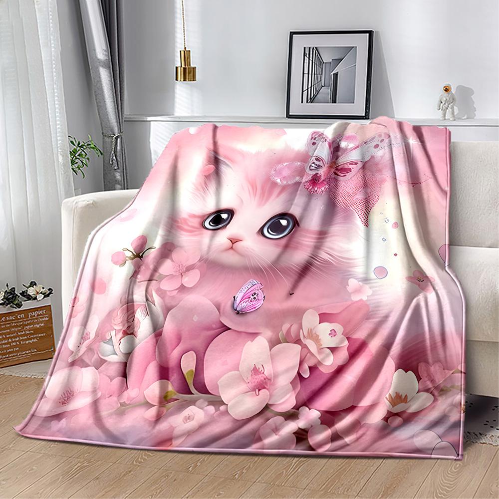 Whimsical Cat Artwork Flannel Blanket,Lightweight,Office Blanket,Sofa Blanket,Comfortable Blanket