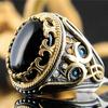 New Punk Turkey Vintage Rings Geometric Oval Black Suitable For Anniversary Party Wedding Men 'S Rings High -End Luxury Jewelry