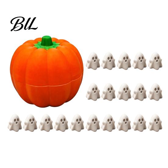 Desktop Ornament Display Pumpkin Bucket with Mini Ghosts, Halloween Candy Bowl, Cute Ghost Creative Container Figurines, Party Snack Holder