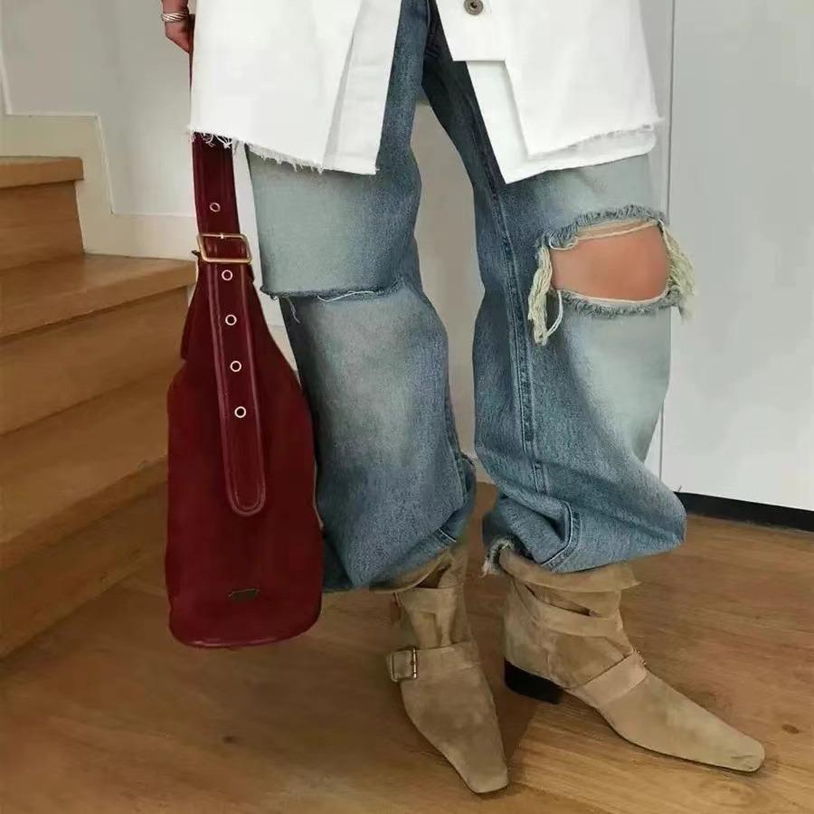 Мода Мода Заостренный Носок Флок Женские Ботильоны Обувь На Низком Каблуке Дизайнерская Обувь Слипоны Женские Современные Короткие Ботильоны Обувь