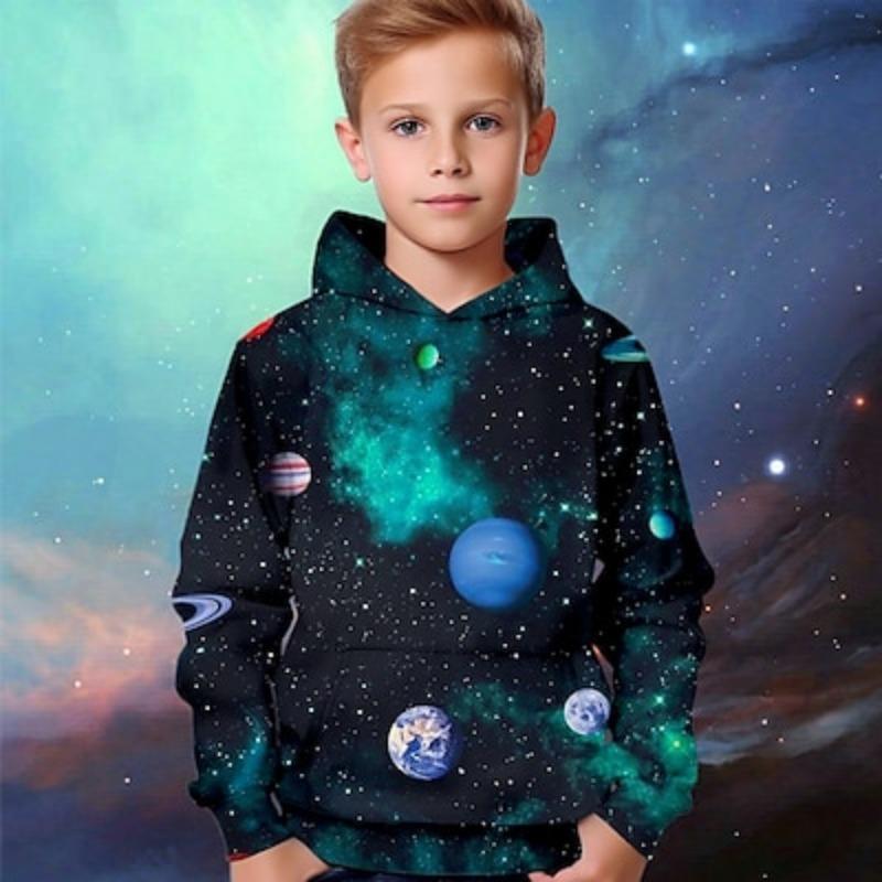Толстовка с капюшоном Galaxy Space с длинным рукавом и принтом 3D для мальчиков, осенняя одежда, полиэстер, дети 4-12 лет, стандартный крой