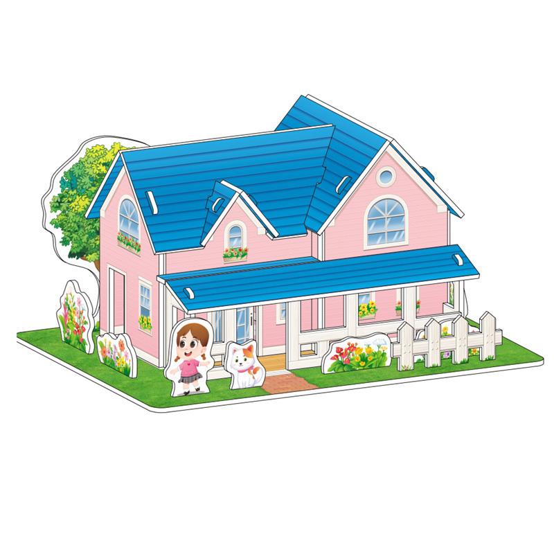 Cartoon Three-Dimensional Puzzle Children's Handmade DIY Toys Paper Card Villa Building Model Desktop Decoration
