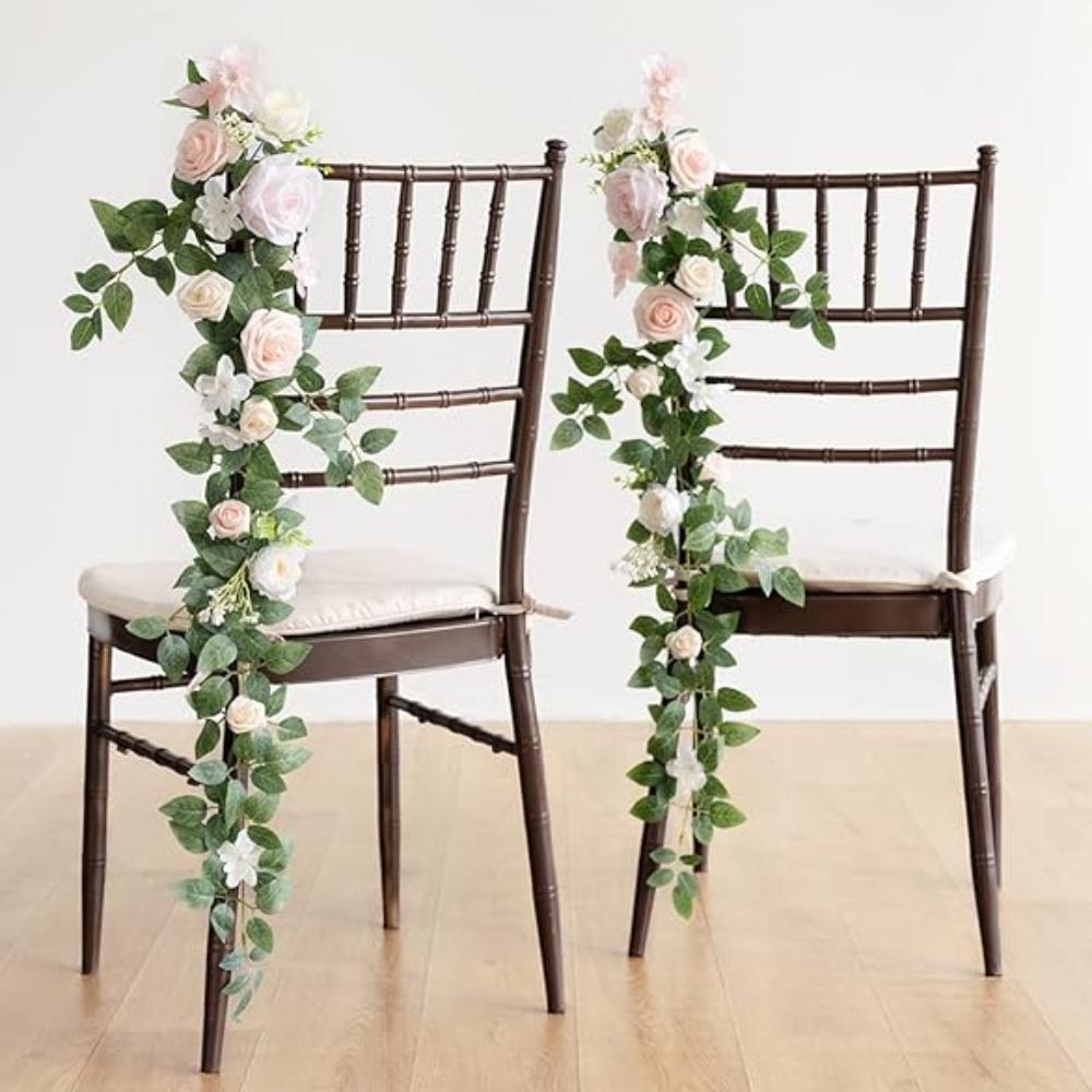 2Pcs Wedding Chair Decorations Aisle Floral Swag Artificial Pew Flowers Hanging Garland for Ceremony Church Rose Floral Faux Arrangement Party Decor