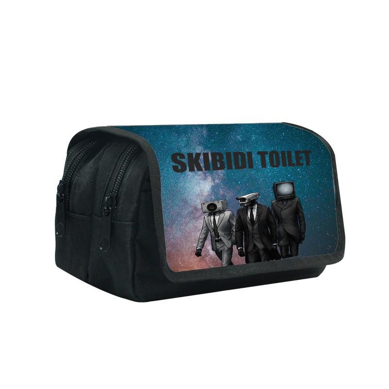 Skibidi Toilet Themed Double-Layer Pencil Case Students - Oxford Fabric Stationery Organizer Bag