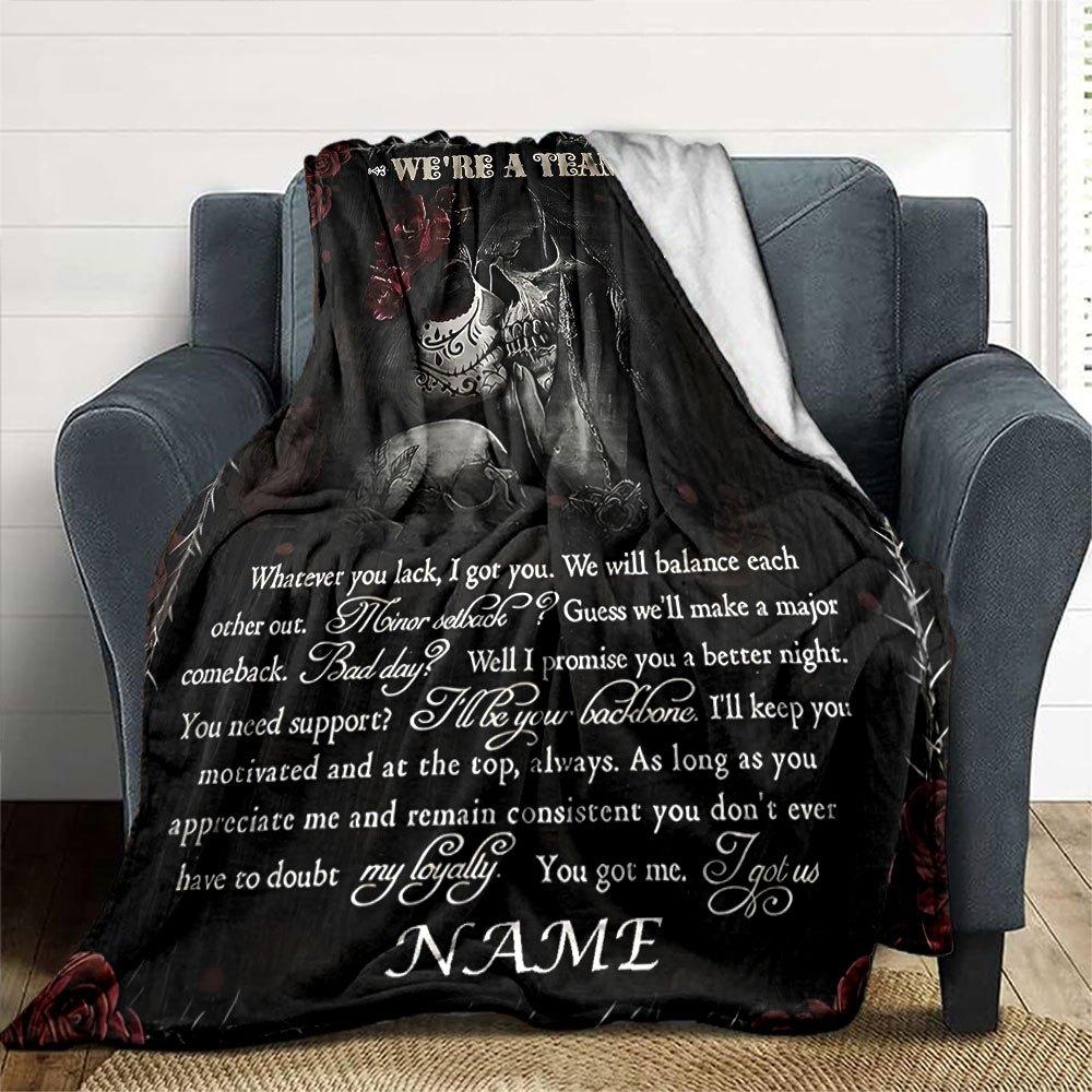 We'Re A Team Skull Roses Home Customize Your Name Blankets Soft And Cozy Lightweight For All Seasons Perfect For Picnics Sofa Office Bed Living Room