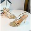 2024 Temperament Women Stiletto Sandals Gold Narrow Band Ankle Strap Rome Sandalias Sexy Opee Toe Thin High Heels Party Shoes Gold