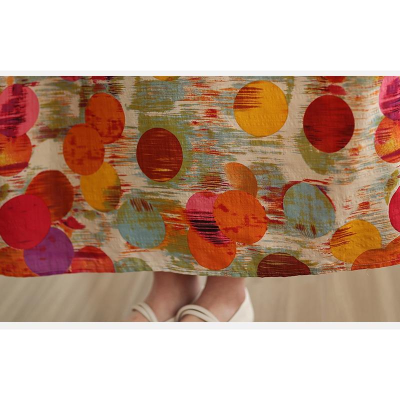 Dimanaf 2025 Женское платье больших размеров Весна-лето Базовое длинное платье в горошек Винтажное свободное V-образное вырезное длинное рукав