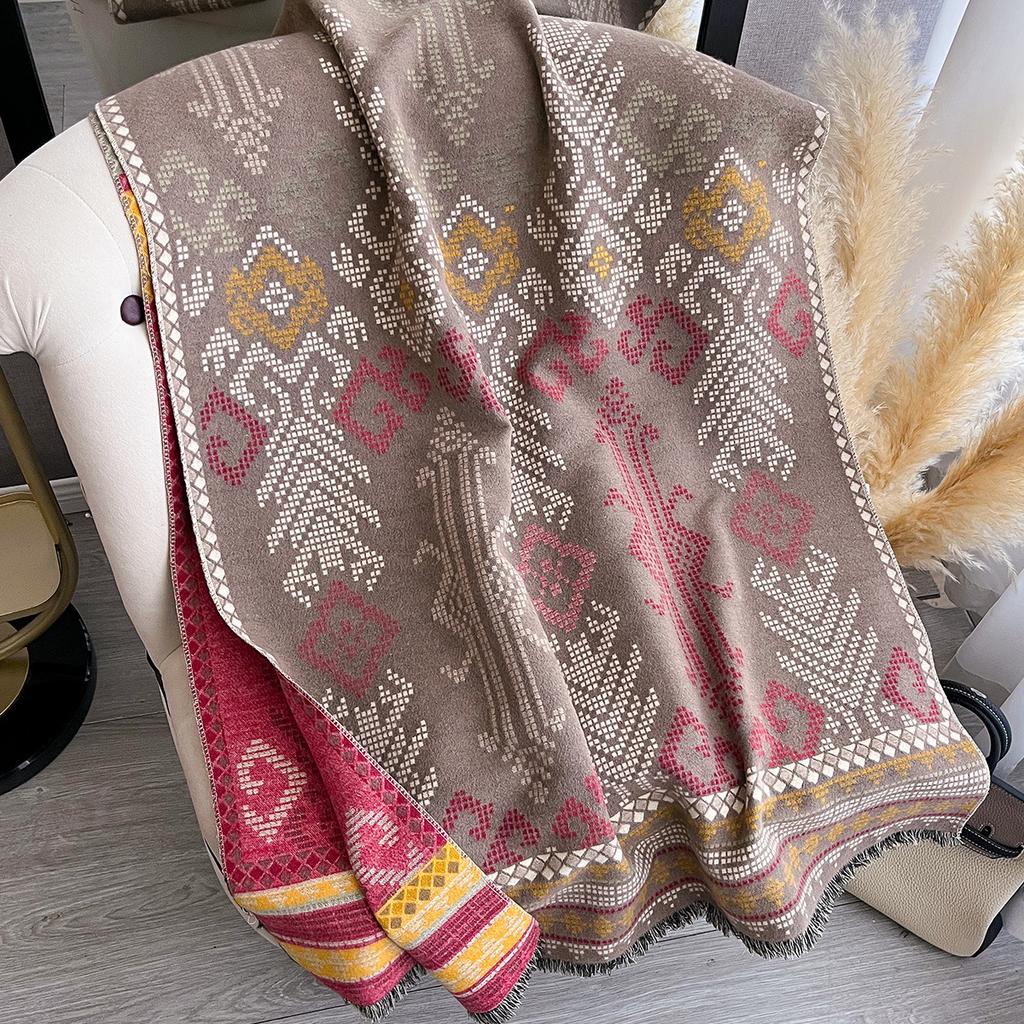 Scarf Shawl Women'S Winter Imitation Cashmere Warm Embroidery Shawl Middle-Aged Ethnic Style Cape Scarf Wonderful Outside