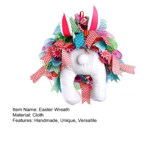 Пасхальный венок с кроликом, висящими ушами и цветной лентой, плюшевый, для подвешивания на входную дверь, украшение для вечеринки на Праздник Весны