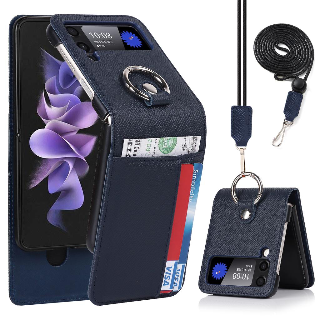 Кошелек-чехол из натуральной кожи с держателем для кольца для Samsung Z Flip 4 3 5G, отделение для карт, ремешок через плечо, противоударная крышка Flip4 Flip3