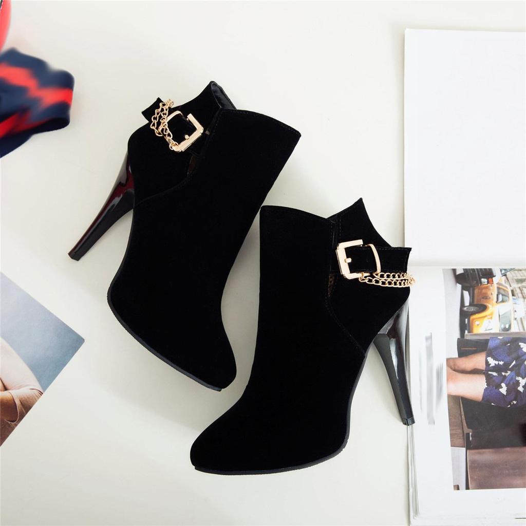 B5/женские короткие сапоги на высоком каблуке, пикантные маленькие однотонные универсальные короткие сапоги на тонком каблуке с острым носком