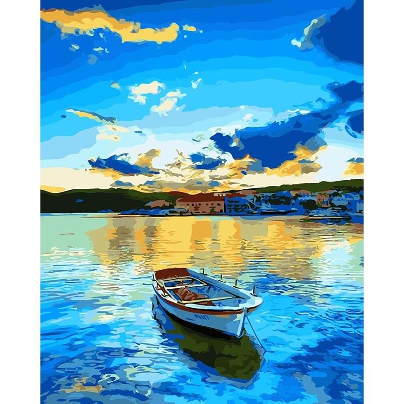 5D DIY Diamond Painting Sunset Boat View Diamond Embroidery Sea View Cross Stitch Flower Full Round Drill Home Decor Gift