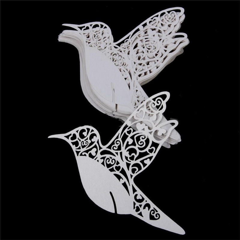 Птица Свадебные карточки с именами для бокалов вина лазерная резка на перламутровой карточке