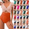 Women Fashion Ruffled Hollow Out Bikini Tummy Control Swimwear Front Cross Monokini Swimsuit One Piece Backless Bathing Suit