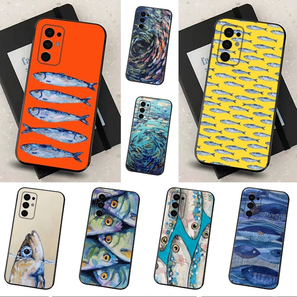 Sardines Ocean For Samsung Galaxy A53,31,52,72,41,Note,J7,8,9,5G,22,73,32,71, Soft Black Silicone Case