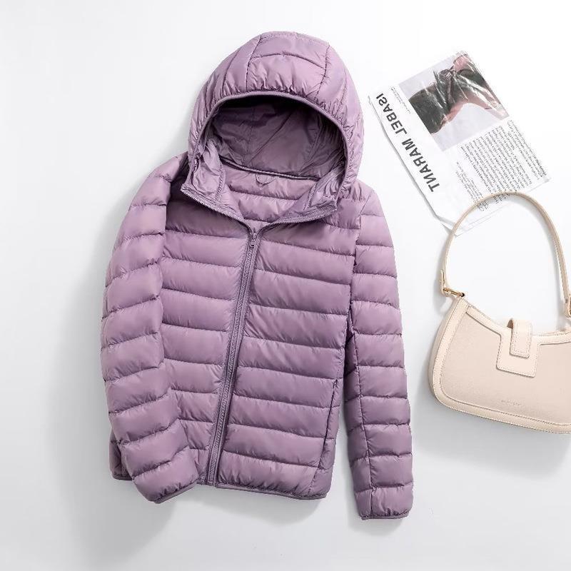 Winter new ultra-light down jacket women's hooded short light large size slim thin women's jacket