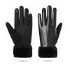 Warm gloves women's autumn and winter PU leather velvet thickened diamond-encrus screen outdoor cycling gloves