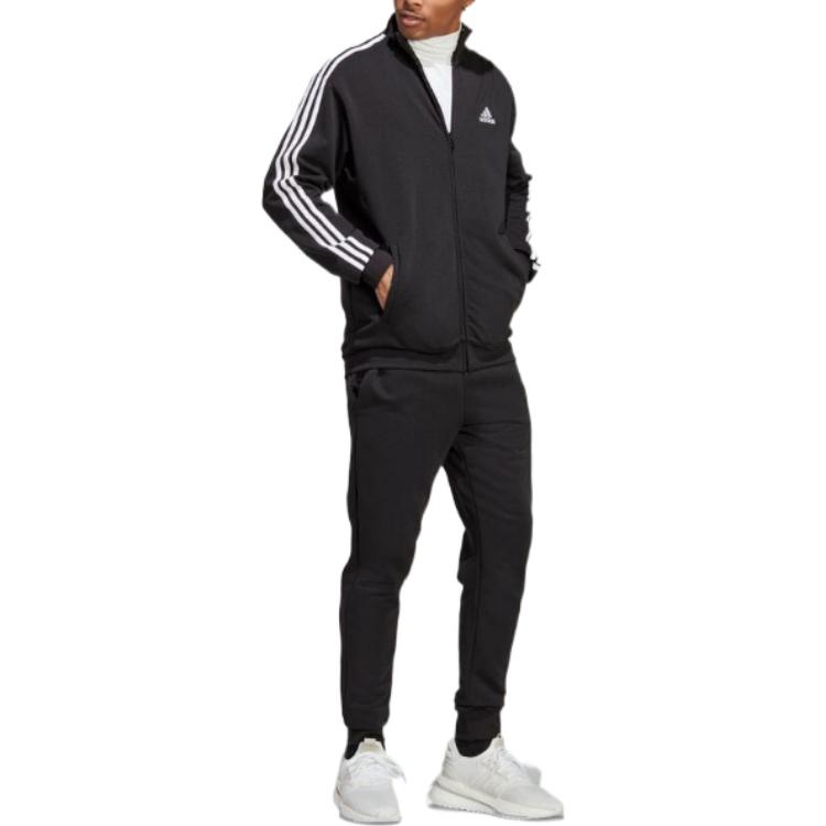 adidas Спортивный костюм с тремя полосками и застежкой-молнией, мужской, спортивная одежда, черный IC6766