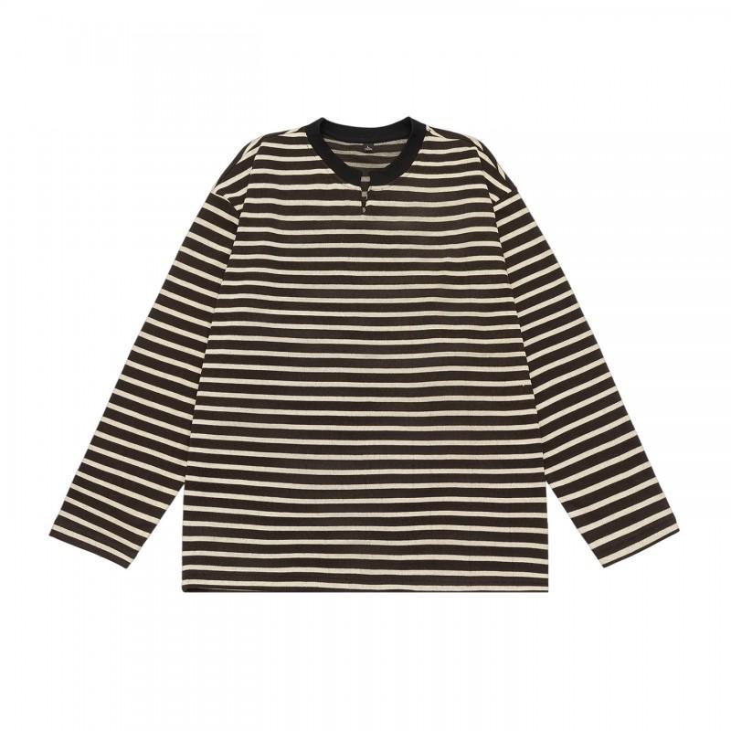 Striped Long Sleeve T-Shirt Unisex Oversized Crew Neck Cotton Tee Fall Daily Wear