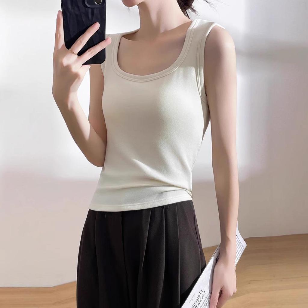 Women's Wide-Strap White Camisole: Pure Cotton, Large Size, All-Season, Beautiful Back Design, Side-Breast Coverage, Inner and Outer Wear.