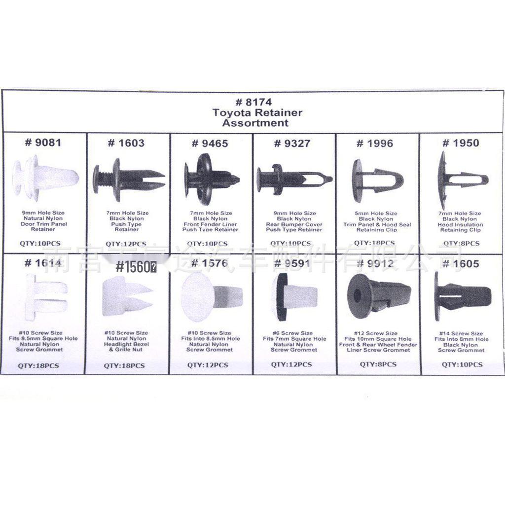 146-Piece Nylon Snap Fasteners Set for Toyota (12 Specifications)