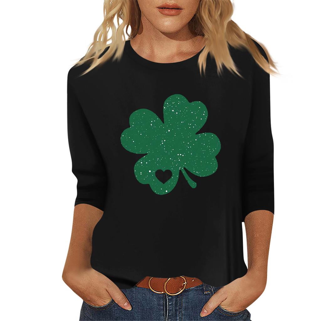 Ladies' Fashionable And Casual Seven Quarter Sleeved St. Patrick's Day Printed Pullover Top