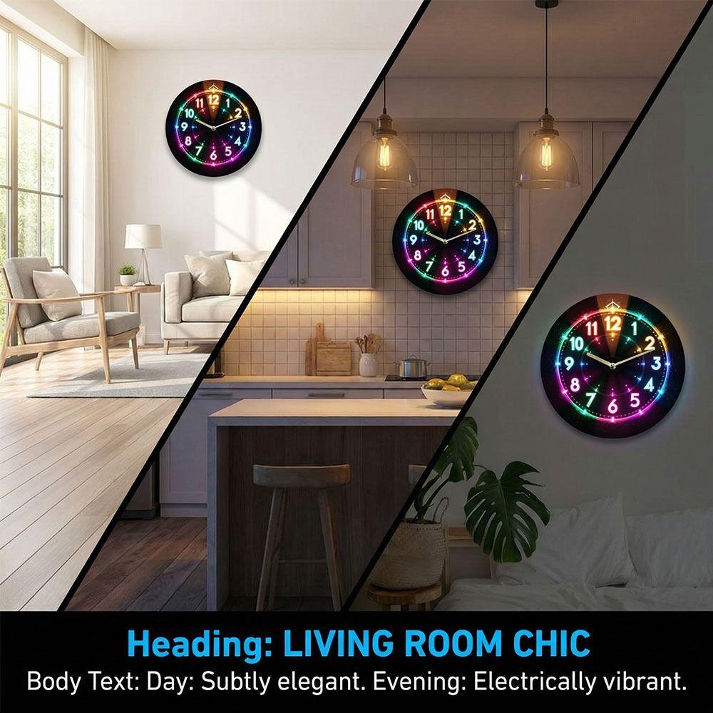 Silent Wall Clock 2D Flat Electronic Color Clock Retro Wooden Alarm Clock  Home and Office Dcor